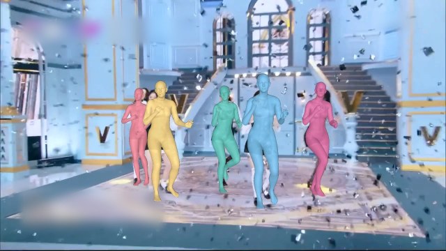 Our meshes on the video at moment 3, with a zoom on the same performer's legs
